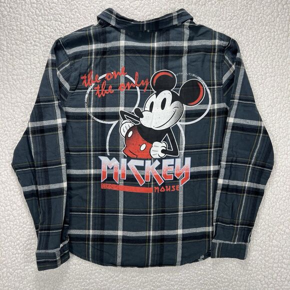 Disney Mickey Mouse Flannel Shirt Womens 1X Plaid Button Up Retro Graphic Casual - Picture 1 of 7
